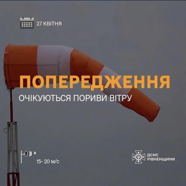 На Рівненщині оголосили жовтий рівень небезпеки через сильний вітер