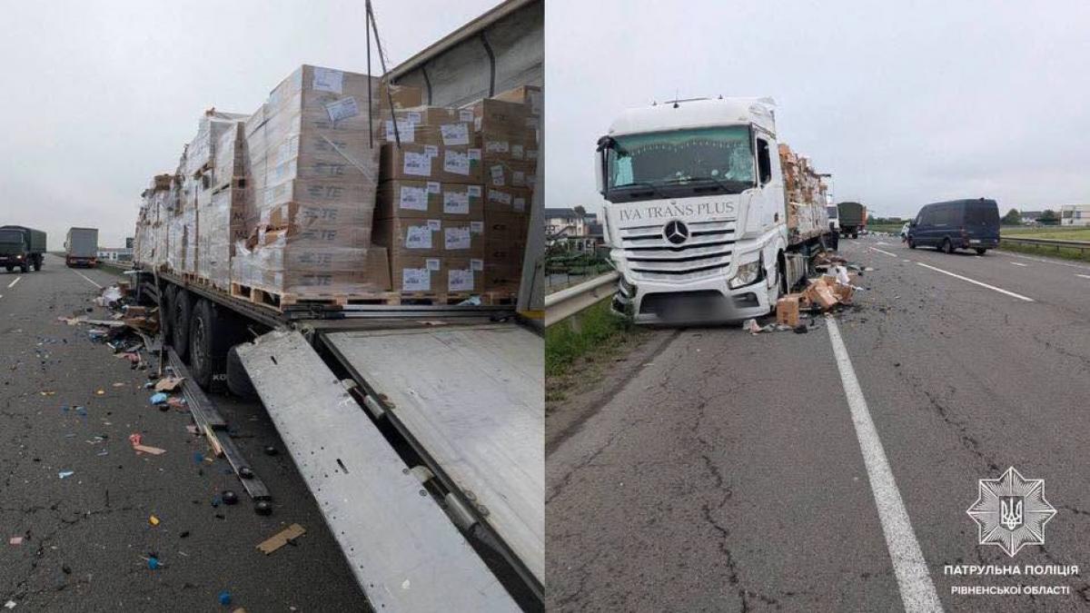 На трасі М-06 поблизу Рівного сталася ДТП за участі двох вантажівок