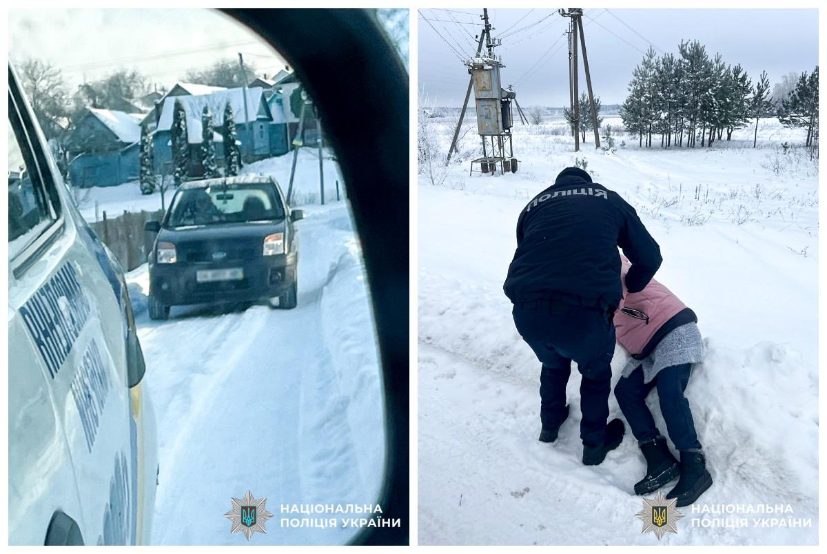 На Рівненщині поліцейські визволили авто зі снігового замету та допомогли літній жінці