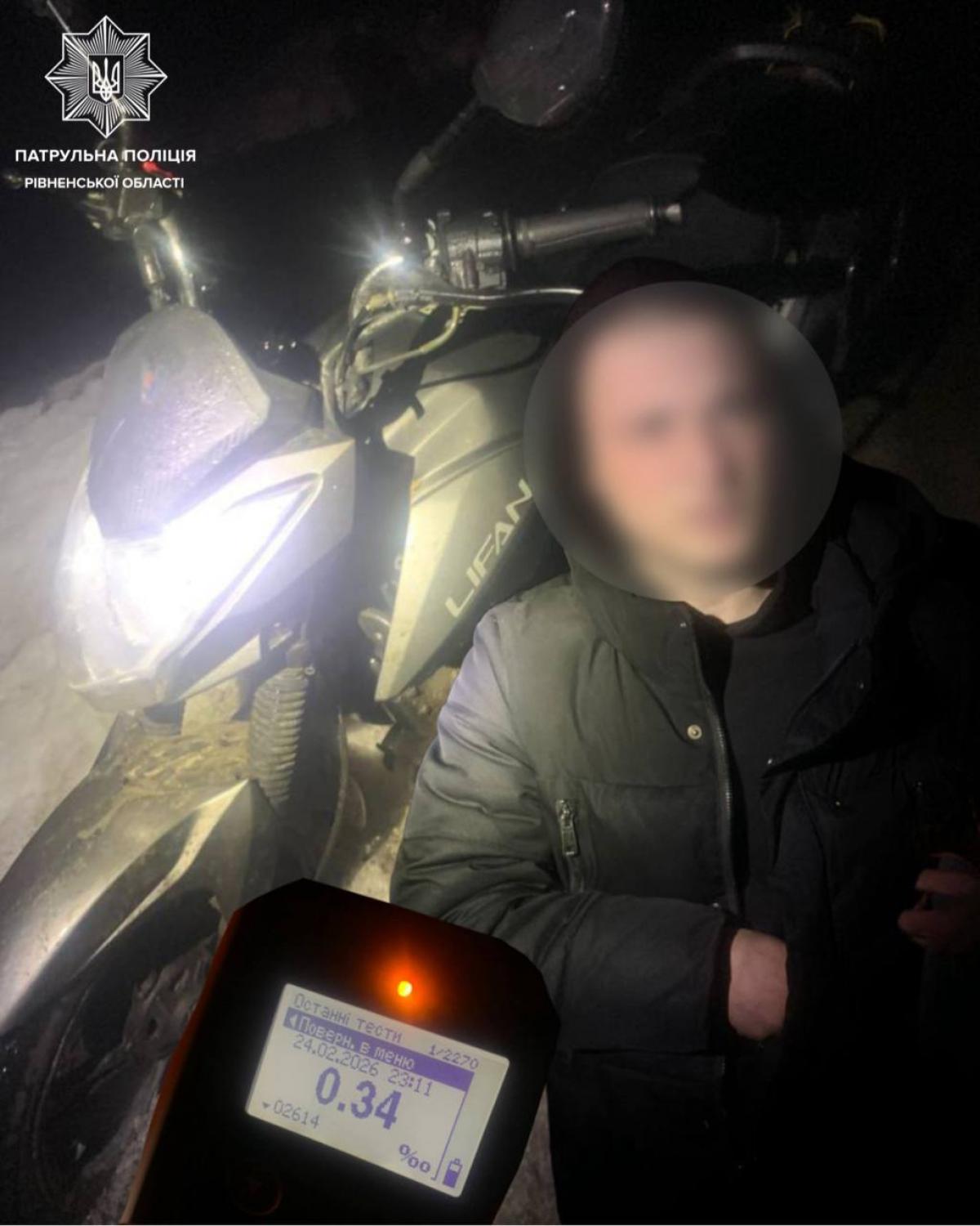 На Сарненщині виявили неповнолітнього мотоцикліста з ознаками алкогольного спяніння