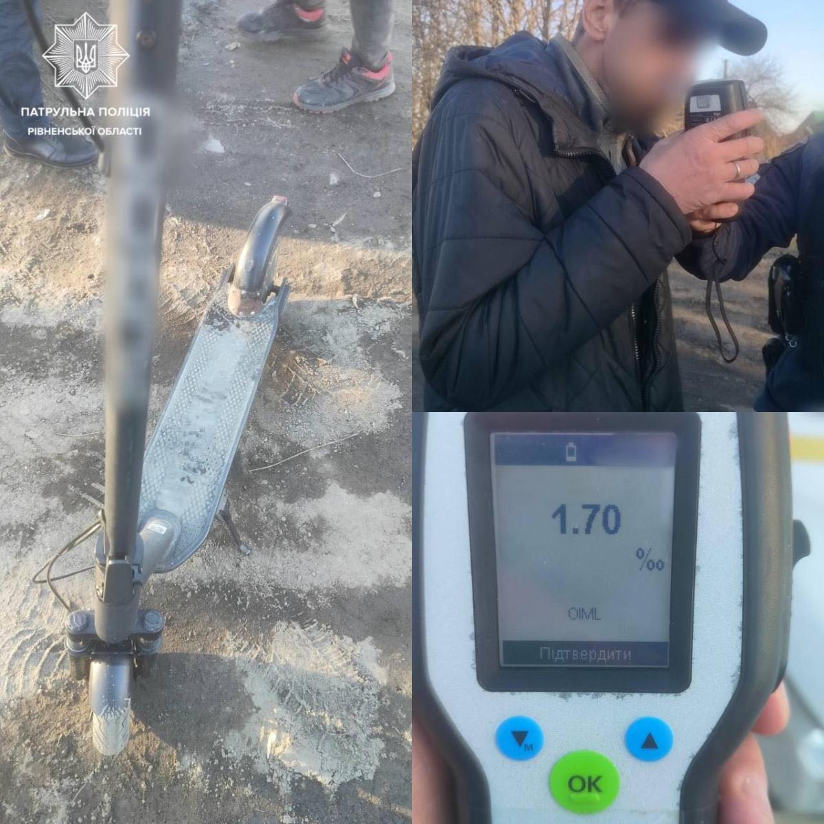 У Сарнах чоловік керував електросамокатом напідпитку: у крові — 1,7 проміле