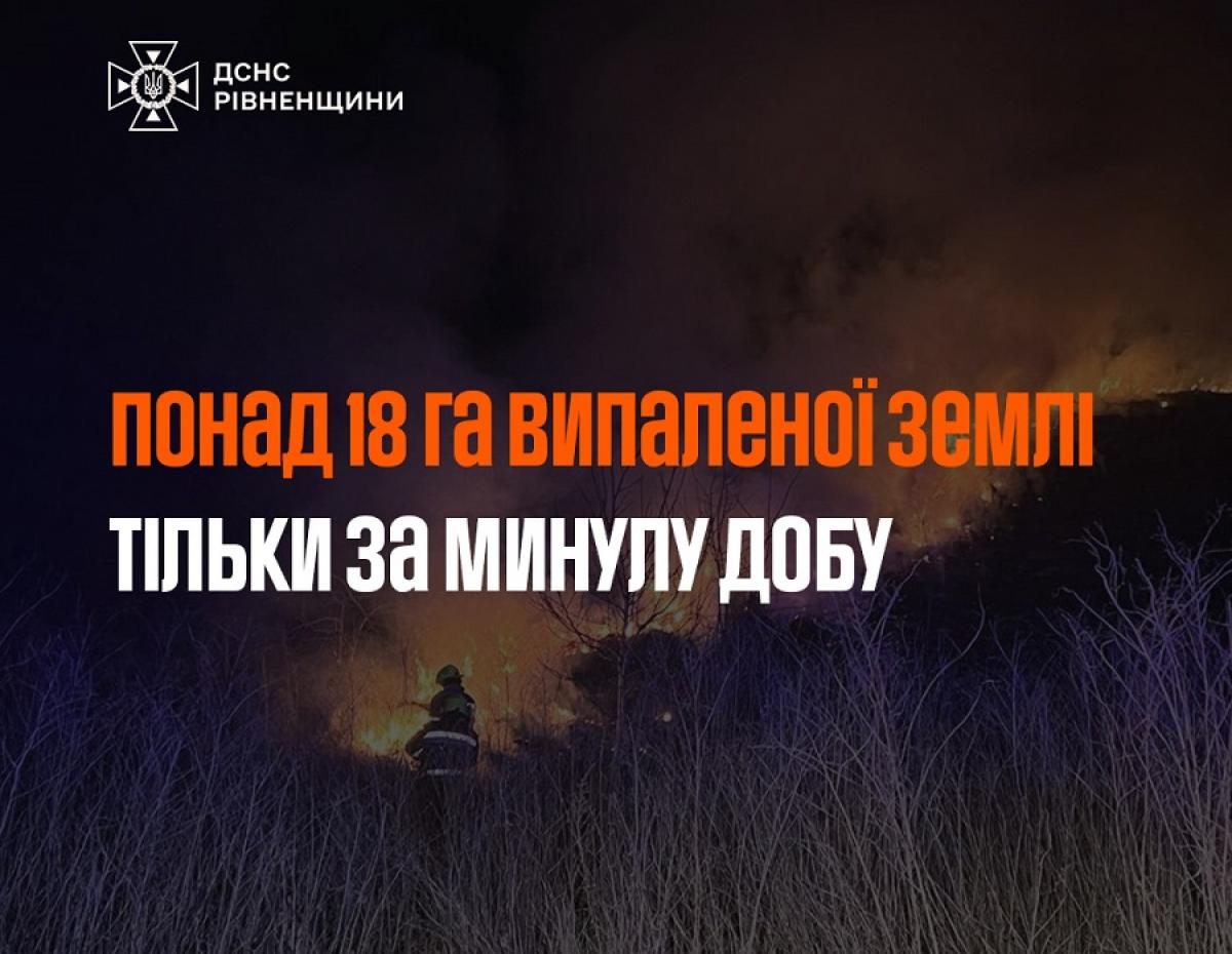 На Рівненщині за добу вигоріло понад 18 гектарів землі