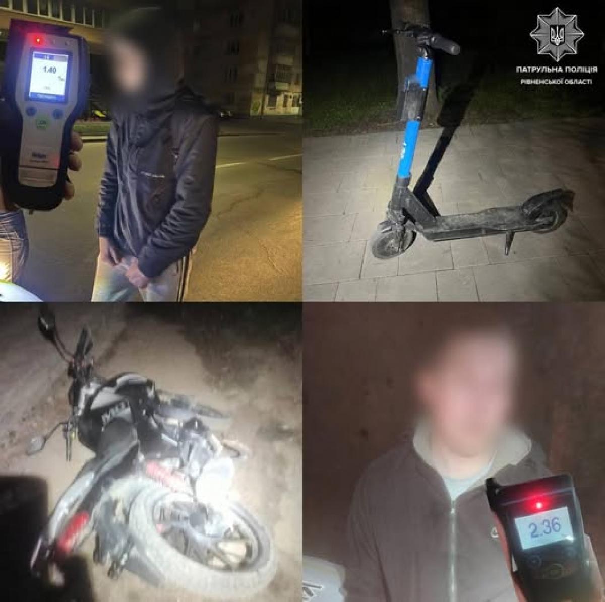 У Рівному та Клесові патрульні виявили нетверезих водіїв двоколісного транспорту