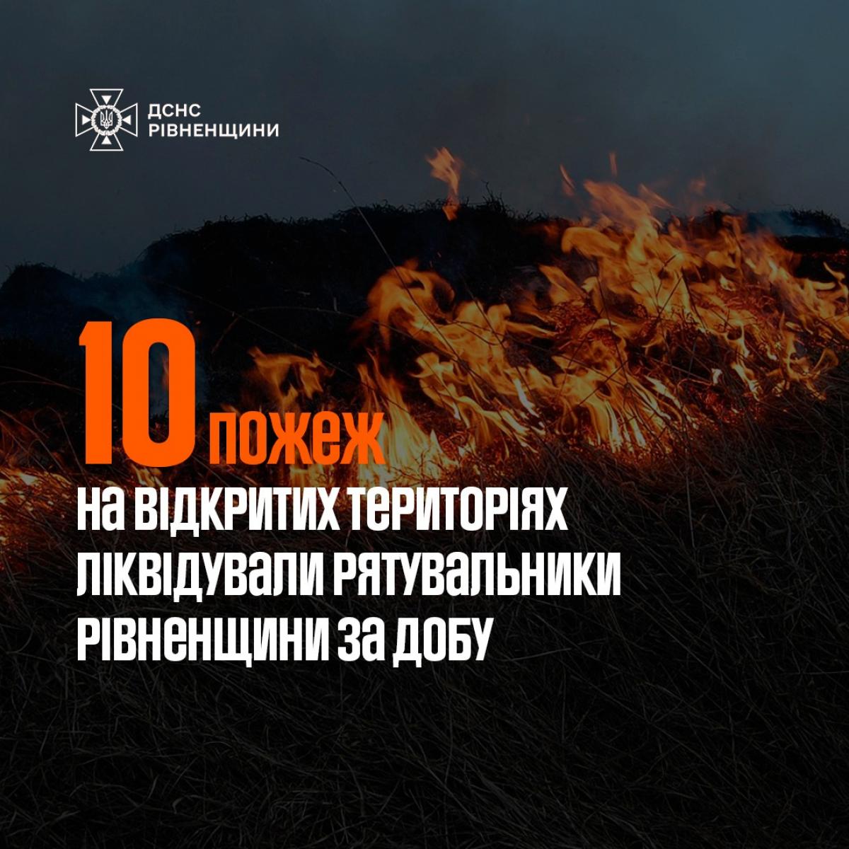 За минулу добу на Рівненщині трапилося 10 пожеж в екосистемах 