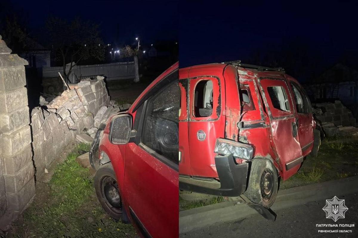 На Рівненщині п’яний водій тікав від патрульних і в’їхав у паркан