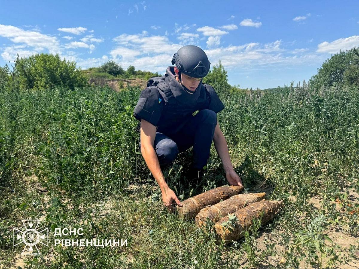Три небезпечні знахідки: на Рівненщині сапери ДСНС знешкодили артснаряди