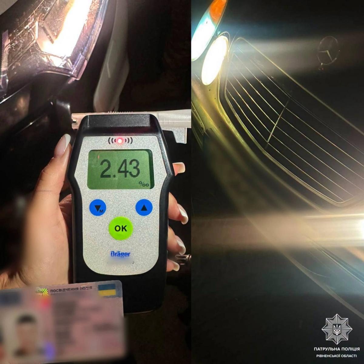 На Рівненщині зупинили водія з 2,43 проміле алкоголю та посвідченням із ознаками підробки